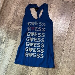 GUESS Blue Tank Top with Silver and Red Logo